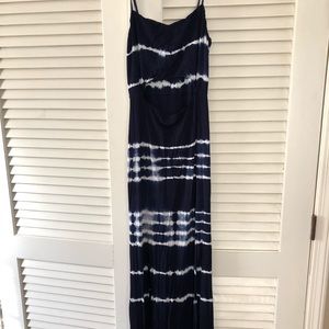 Kittenish Navy Blue-White Tie Dye Cut Out Dress